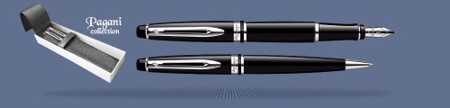 Zestaw Pióro wieczne + Długopis Waterman Expert Czerń CT + Etui Skóra Kolor | Stalówka M