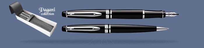 Zestaw Pióro wieczne + Długopis Waterman Expert Czerń CT + Etui Skóra Kolor | Stalówka M
