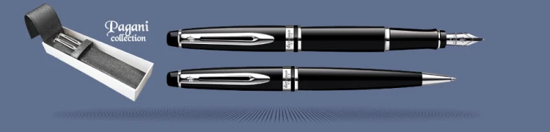 Zestaw Pióro wieczne + Długopis Waterman Expert Czerń CT + Etui Skóra Kolor | Stalówka M
