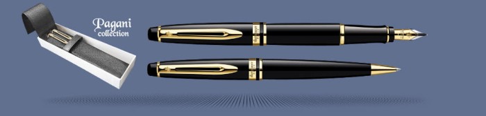 Zestaw Pióro wieczne + Długopis Waterman Expert Czerń GT + Etui Kolor| Stalówka F