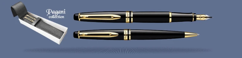 Zestaw Pióro wieczne + Długopis Waterman Expert Czerń GT + Etui Kolor| Stalówka F