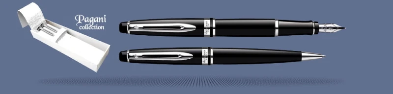 Zestaw Pióro wieczne + Długopis Waterman Expert Czerń CT + Etui Skóra Kolor | Stalówka M