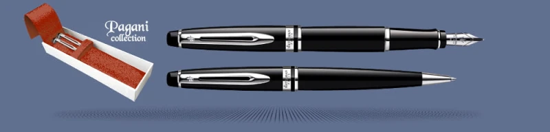 Zestaw Pióro wieczne + Długopis Waterman Expert Czerń CT + Etui Skóra Kolor | Stalówka M