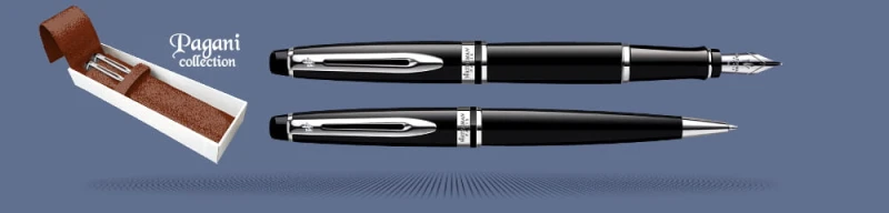 Zestaw Pióro wieczne + Długopis Waterman Expert Czerń CT + Etui Skóra Kolor | Stalówka M