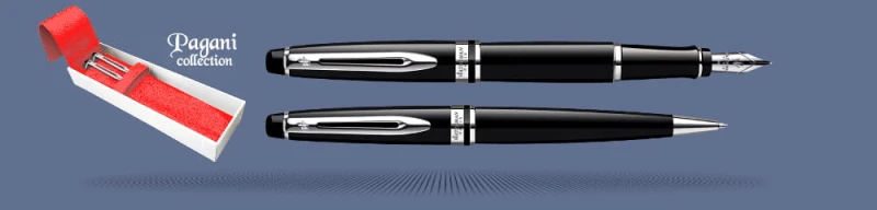 Zestaw Pióro wieczne + Długopis Waterman Expert Czerń CT + Etui Skóra Kolor | Stalówka M