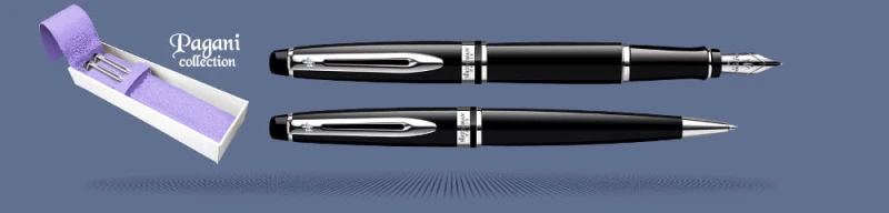 Zestaw Pióro wieczne + Długopis Waterman Expert Czerń CT + Etui Skóra Kolor | Stalówka M