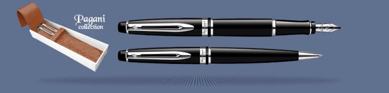 Zestaw Pióro wieczne + Długopis Waterman Expert Czerń CT + Etui Skóra Kolor | Stalówka M