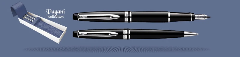 Zestaw Pióro wieczne + Długopis Waterman Expert Czerń CT + Etui Skóra Kolor | Stalówka M