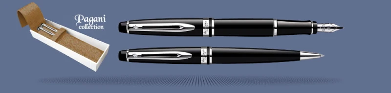 Zestaw Pióro wieczne + Długopis Waterman Expert Czerń CT + Etui Skóra Kolor | Stalówka M
