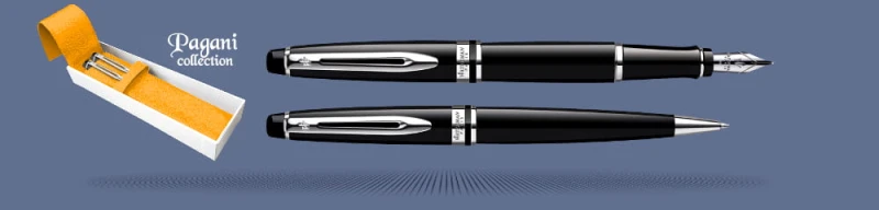 Zestaw Pióro wieczne + Długopis Waterman Expert Czerń CT + Etui Skóra Kolor | Stalówka M
