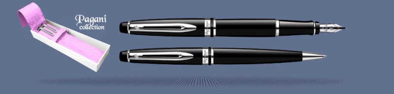 Zestaw Pióro wieczne + Długopis Waterman Expert Czerń CT + Etui Skóra Kolor | Stalówka M