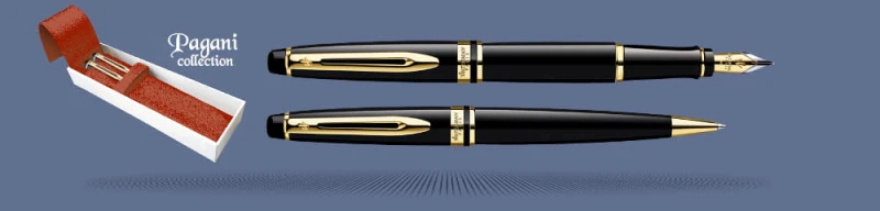 Zestaw Pióro wieczne + Długopis Waterman Expert Czerń GT + Etui Kolor| Stalówka F