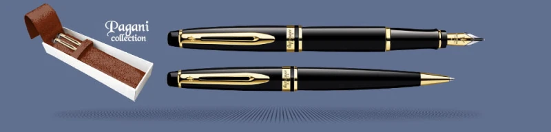 Zestaw Pióro wieczne + Długopis Waterman Expert Czerń GT + Etui Kolor| Stalówka F