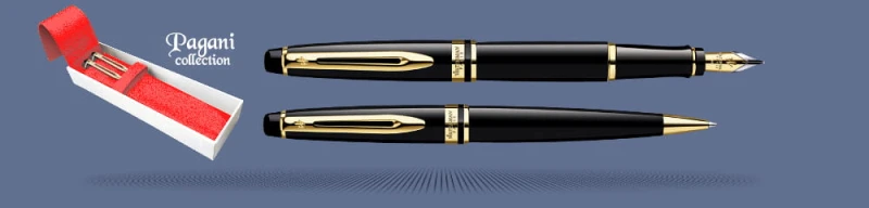 Zestaw Pióro wieczne + Długopis Waterman Expert Czerń GT + Etui Kolor| Stalówka F