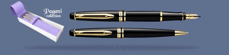 Zestaw Pióro wieczne + Długopis Waterman Expert Czerń GT + Etui Kolor| Stalówka F