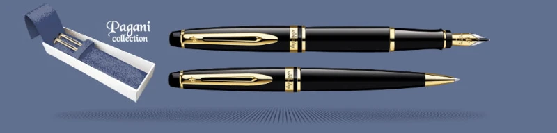 Zestaw Pióro wieczne + Długopis Waterman Expert Czerń GT + Etui Kolor| Stalówka F