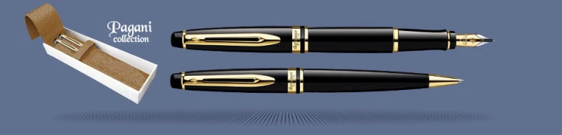 Zestaw Pióro wieczne + Długopis Waterman Expert Czerń GT + Etui Kolor| Stalówka F
