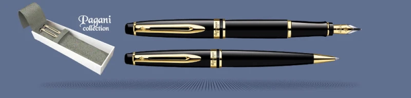 Zestaw Pióro wieczne + Długopis Waterman Expert Czerń GT + Etui Kolor| Stalówka F