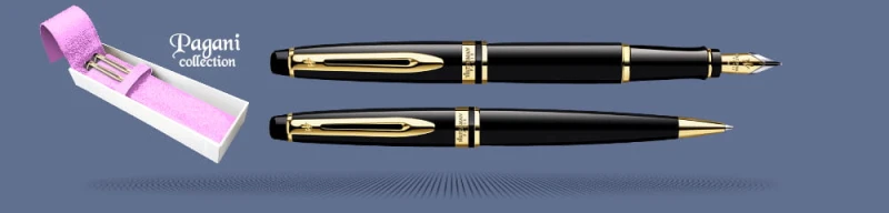Zestaw Pióro wieczne + Długopis Waterman Expert Czerń GT + Etui Kolor| Stalówka F
