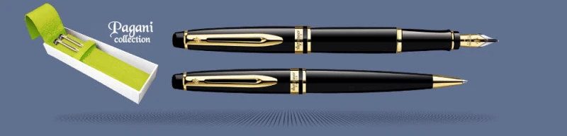 Zestaw Pióro wieczne + Długopis Waterman Expert Czerń GT + Etui Kolor| Stalówka F