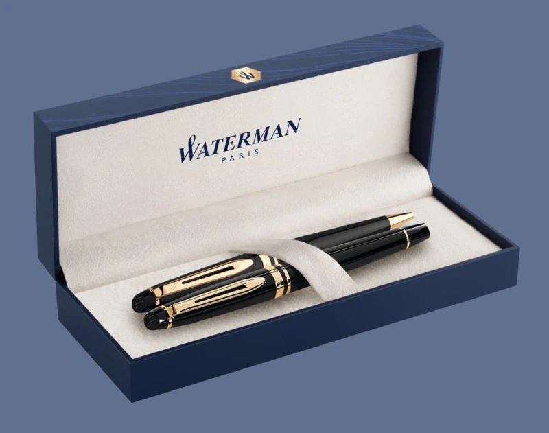Zestaw Piśmienny Waterman Pióro wieczne + Długopis Waterman Expert Czerń GT | Stalówka F + BOX Premium