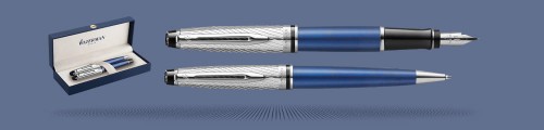 Zestaw Piśmienny Waterman Pióro wieczne + Długopis Waterman Expert Deluxe Metalic Niebieski CT | Stalówka F 