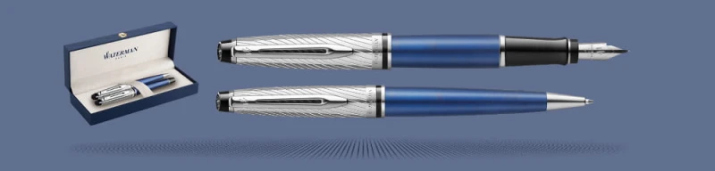 Zestaw Piśmienny Waterman Pióro wieczne + Długopis Waterman Expert Deluxe Metalic Niebieski CT | Stalówka F