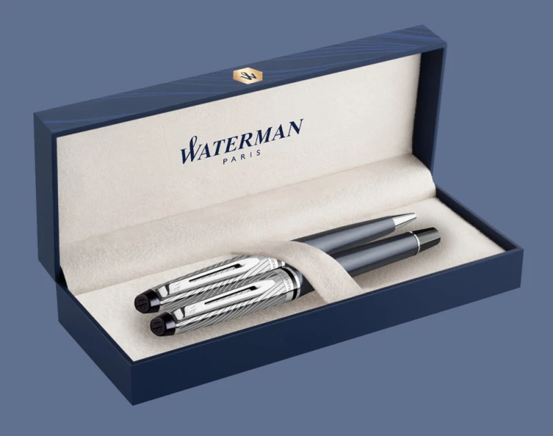 Zestaw Piśmienny Waterman Pióro wieczne + Długopis Waterman Expert Deluxe Metalic Grafitowy CT | Stalówka F + BOX Premium