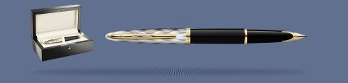 Zestaw Pióro wieczne Waterman Carène Reflets De Paris GT + Wood Box Black - 2200944 | Stalówka F