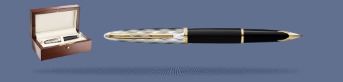 Zestaw Pióro wieczne Waterman Carène Reflets De Paris GT + Wood Box Brown - 2200944 | Stalówka F