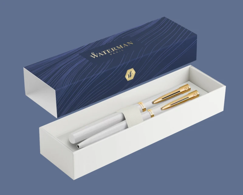 Zestaw Pióro wieczne + Długopis Waterman Impression Biały GT + Box Standard | Stalówka F - 2225469_2225511