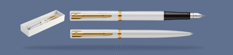 Zestaw Pióro wieczne + Długopis Waterman Impression Biały GT + Box Standard | Stalówka F - 2225469_2225511