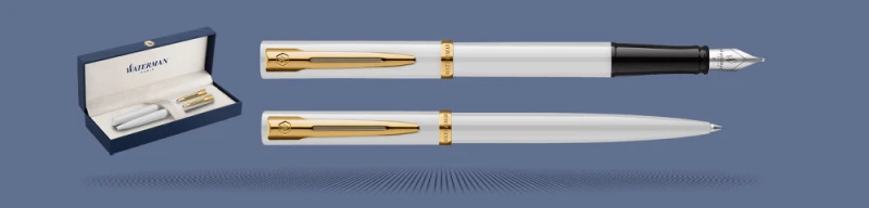 Zestaw Pióro wieczne + Długopis Waterman Impression Biały GT + Box Premium | Stalówka F - 2225469_2225511