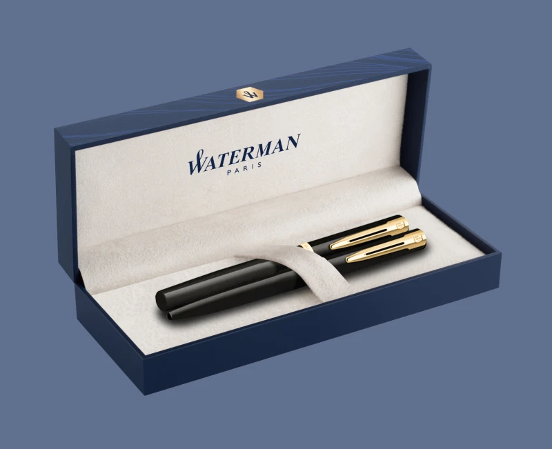 Zestaw Pióro wieczne + Długopis Waterman Impression Czarny GT + Box Premium | Stalówka F - 2225499_2225501