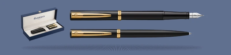 Zestaw Pióro wieczne + Długopis Waterman Impression Czarny GT + Box Premium | Stalówka F - 2225499_2225501