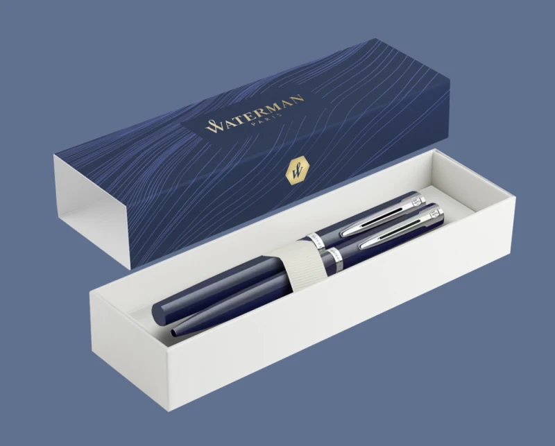 Zestaw Pióro wieczne + Długopis Waterman Impression Granatowy CT + Box Standard | Stalówka F - 2225502_2225468