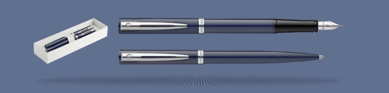 Zestaw Pióro wieczne + Długopis Waterman Impression Granatowy CT + Box Standard | Stalówka F - 2225502_2225468