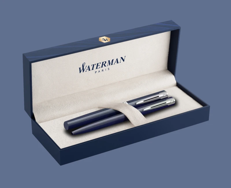 Zestaw Pióro wieczne + Długopis Waterman Impression Granatowy CT + Box Premium | Stalówka F - 2225502_2225468