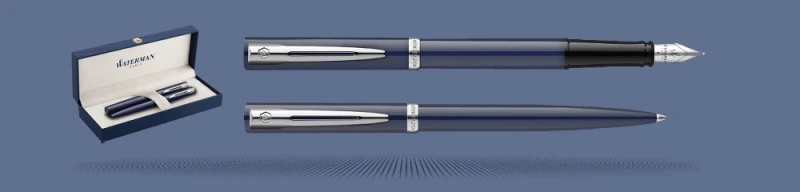 Zestaw Pióro wieczne + Długopis Waterman Impression Granatowy CT + Box Premium | Stalówka F - 2225502_2225468