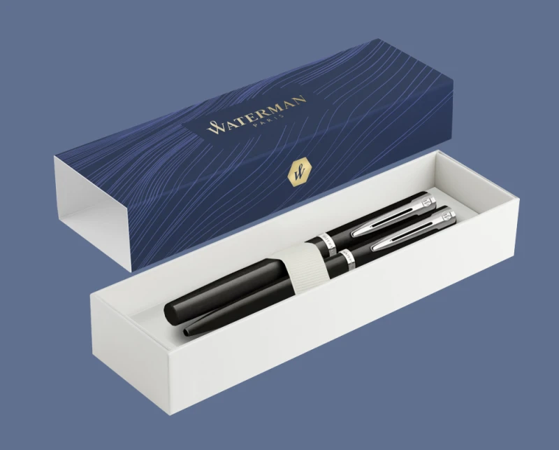 Zestaw Pióro wieczne + Długopis Waterman Impression Czarny CT + Box Standard | Stalówka F - 2225496_2225498