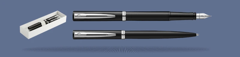 Zestaw Pióro wieczne + Długopis Waterman Impression Czarny CT + Box Standard | Stalówka F - 2225496_2225498