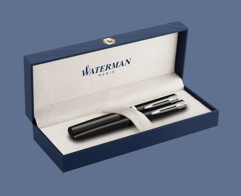Zestaw Pióro wieczne + Długopis Waterman Impression Czarny CT + Box Premium | Stalówka F - 2225496_2225498