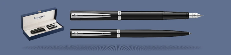 Zestaw Pióro wieczne + Długopis Waterman Impression Czarny CT + Box Premium | Stalówka F - 2225496_2225498