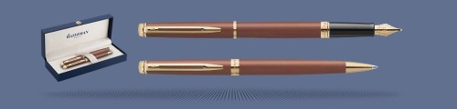 Zestaw Pióro wieczne + Długopis Waterman Hémisphère Copper GT | Stalówka F - 2217947_2217950