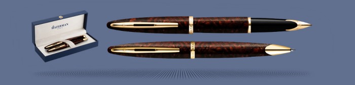 Zestaw Piśmienny Waterman Pióro wieczne + Długopis Waterman Carène Morski Bursztyn GT | Stalówka F/18K